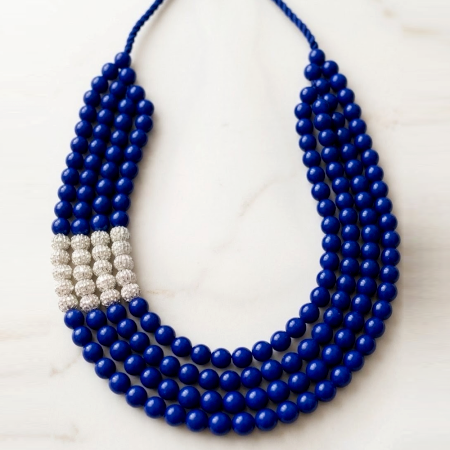 Handcrafted Jewelry Blue Beaded Silver Layer Necklace